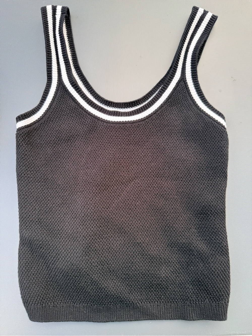Alo Yoga Black Knit Tank Top with White Trim - Women's Casual Sweater Tank